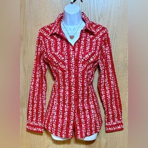 Wrangler Retro Bright Red Floral Snap Button-Down Shirt Sz. S